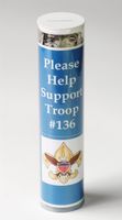 Set of Twelve, Plastic Donation Cans with Removable Lid, 12 x 2.75 Inch Diameter - Clear Plastic