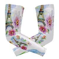 LEVEIS Watercolor Flowers Eiffel Tower Arm Sleeves UV Protection for Men Women Sunblock Protective Gloves Running Golf Cycling Driving Long Arm Cover 1 Pair