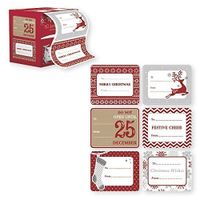 Jumbo Self Adhesive Christmas Gift Tag Stickers Label 60 Count Modern Red, White, Silver, and Gold Xmas Designs - Easy To Use - Looks Great on Gifts Presents, Wrapping Paper and Gift Bags.