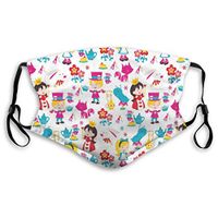 Fashion Comfortable Windproof mask,Cute Cartoon Style Queen Rabbit Yellow Haired Girl Flowers Slug Tea Cups Stacked,Printed Facial Decorations for Unisex S