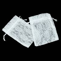 vLoveLife 50pcs White Lace Gift Bags Candy Pouches With Drawstring TWO LAYERS Floral Lace + Organza Favor Pouches Wrap for Wedding Party Gift Favor Bags Pouches - 4'' x 6''