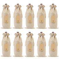 Keniot Burlap Wine Bags Wine Gift Bags with Drawstrings, Single Reusable Wine Bottle Covers with Ropes and Tags (10 Pcs)
