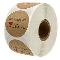 Gbell Baked with Love Stickers Roll Gift Tags 500 Pcs - Love Tags Natural Kraft Adhesive Baked with Sealing Labels Stickers for Handmade Party |Christmas |Valentine |Thanksgiving Gifts (Baked with)