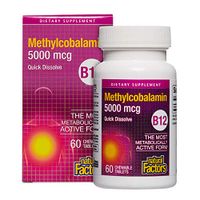 Natural Factors, Vitamin B12 Methylcobalamin 5000 mcg, Chewable Support for Energy and Immune Health, Vegetarian, Gluten Free, 60 tablets (60 servings)