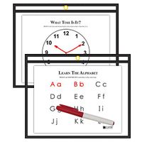 C-Line Reusable Dry Erase Pockets, 9" x 12", Black