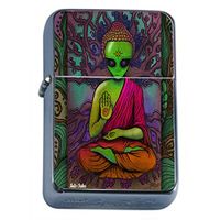 Zen Alien Flip Top Oil Lighter Em5 Smoking Cigarette Silver Case Included