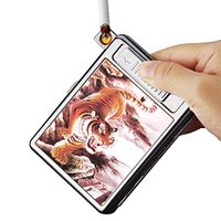 USB Lighter Cigarette Lighter Case Cigarette Box Electronic Flameless Rechargeable Windproof Lighters Hold 16 Cigarette Smoke (Tiger 20 pcs)