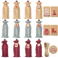 SUBANG 12 Pieces Jute Wine Bags Reusable Wine Bags with Ropes and Tags, 14 x 6 Inches