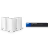 Linksys Velop AC1300 Dual-Band Whole Home WiFi Intelligent Mesh System, 3-pack/5+ bedrooms with Linksys 8-Port Metallic Gigabit Switch (SE3008)