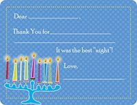 Abstract Menorah Fill-in Thank You Note Cards for Kids, 5.5" X 4.25" Notecards with White Envelopes