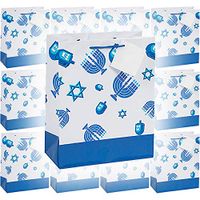 Hanukkah Gift Bag, Premium Quality Chanukah Paper Bags with Tags (12-Pack)