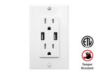 Teklectric 4.2A High Speed Dual USB Charger Outlet 15A Tamper Resistant Receptacle & Free Wall Plate, White USB Outlet...