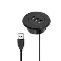 RingBuu Newest, 5cm Grommet Hole, in-Desk USB Hub, USB 2.0, 3 Ports Hub Splitter Adapter, for Laptop PC Computer, with Cable Management Slot (Black)