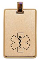 Dolceoro Customized Medical Alert Necklace, Personalized Laser Engraving - Gold Color Stainless Steel