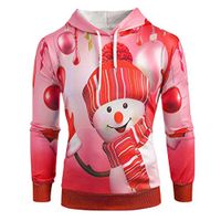 Coupondeal Mens Hoodie Christmas Big Pocket Cartoon Snowman Print Sweatshirt Pullover Top(Red,XXXXXL)