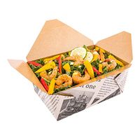 Bio Box 98 oz Rectangle Newsprint Paper #4 Take Out Container - 8 1/2" x 6 1/4" x 3 1/2" - 50 count box - Restaurantware