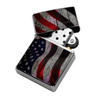 American Flag Wood Texture - Windproof Flip-Top Refillable Silver Lighter with tin Gift Box