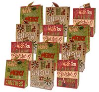 Christmas Medium Gift Bags, 12 Pack, Quilted & Stitched Series