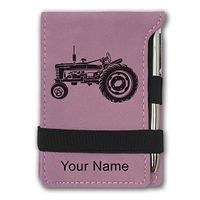 Mini Notepad, Old Farm Tractor, Personalized Engraving Included (Pink)