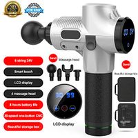 Massage Gun, 4 Massage Head Hand Held Deep Tissue Muscle Massager, LED Display Portable Massage Gun, Cordless Percussion Massager, 3 Button 30-Speed Adjustment Percussion Massage Device White