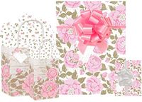 Gift Wrapping Paper Set Gift Bags with Matching Tissue Paper Bows and Tags (Pink Roses)