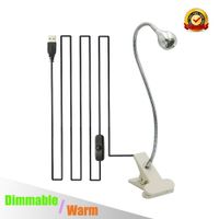 Dimmable USB Light Clip On Mini Desk Spotlight for Reading Studying Working and Computer Keyboard Lighting in Bedroom with Clamp and Flexible Neck-No AC Adapter (Silver Warm/Dimmable)