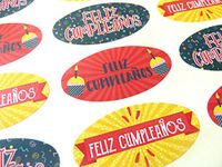 Pack of 30 Feliz Cumpleanos Spanish Espanol Birthday Greeting Stickers, Colorful Oval Self-Stick Labels for Cards, Envelopes, Craft, Decoration