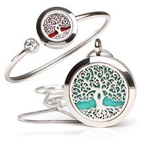 Essential Oil Diffuser Necklace and Bracelet Set - Best for Aromatherapy - Perfume, Fragrance, Scent Diffusers for Women - Tree of Life Gift Set (Small)