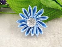 16 Pcs Ribbon Lotus W/Stone Wedding Sewing Appliques Decorations Crafts U Pick (Blue)