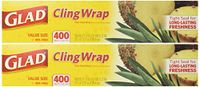 Glad Cling Plastic Wrap, 400 Square Foot Roll (Pack of 2 Rolls, Total 800 Sqf)
