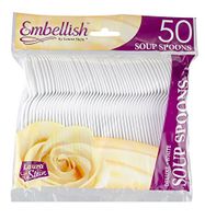 [50 Soup Spoons] Embellish White Disposable Heavy Duty Plastic Soup Spoons, Ideal For Wedding, Catering, Parties, Buffets, Events, Or Everyday Use,