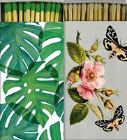 Decorative Matches Monstera Leaf and Floral Insects Boxes with Long Kitchen Matches Great for Lighting Candles, Grills, Fireplaces and More | Set of 2 Large Match Boxes