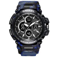 Psalmtrading SMAEL Multi-Function Men’s/Women's Sports Analog Quartz Dual Display Waterproof Watches LED Backlight 1708 Camouflage (Blue)