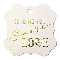 Summer-Ray 50pcs Gold Foil Hot Stamping Sending You S'More Love Wedding Favor Gift Tags (Shimmered White, Square)