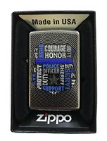 Zippo Custom Lighter - Collage Blue Line Police Badge Support - Street Chrome