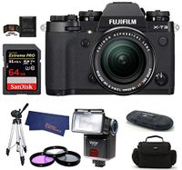 FUJIFILM X-T3 Mirrorless Digital Camera with XF 18-55mm f/2.8-4 R LM OIS Zoom (Black) Bundle, Includes: SanDisk 64GB Extreme PRO SDXC Memory Card, Card Reader, Flash and More.