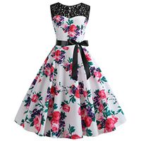DORIC Women's 1950s Vintage Rockabilly Swing Dress Lace Splice Printing Cocktail Prom Party Dress