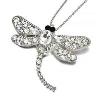 Vintage Crystal Rhinestone Dragonfly Brooch Pin Gold Chain Necklace Pendant Fashion Novelty Aesthetic Jewelry Cheap Style Styling Delicate | Color - White