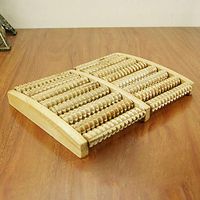 ESOCOME Dual Foot Massager Roller Wooden Wheel Foot Plantar Pedicure Stool Acupressure