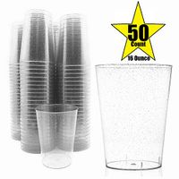 50 Count Hard Plastic 16-Ounce Party Cups/Old Fashioned Tumblers Ideal for Home, Office, Bars, Wedding, Bridal and Baby Shower, Birthday, Retirement, Anniversary, Parties (Silver Glitter)