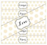 24 Large Dots Waterproof Water Bottle Stickers | Celebrate, Love, Forever | 8 of Each Phrase (Ivory)