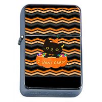 Halloween Cat Flip Top Oil Lighter Em2 Smoking Cigarette Silver Case Included