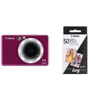 Canon IVY CLIQ+ Instant Camera Printer Mobile Mini Printer Via Bluetooth(R), Ruby Red with Canon ZINK Photo Paper Pack, 50 Sheets