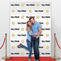 Hollywood Star Themed Step and Repeat Backdrop for Red Carpet Events, Party Backdrop, Photo Background, Celebrity Birthday Banner; Fabric, not Plastic. Non-glare, No Creases from Folding!