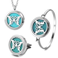 Garden Charms Butterfly 30mm Air Freshener Locket Stainless Steel Aromatherapy Essential Oil Diffuser Locket Jewelry with Free Pads (A B D)