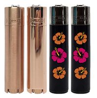 Clipper Metal Cigarette Lighter"Rose Gold" Collection, with Clipper Leaf Lock Gear"Hibiscus" Design- 4 Item Bundle