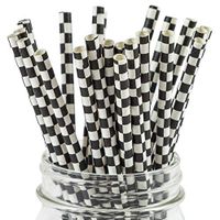Paper Straws Black Checkered Pattern - Eco Friendly Wedding Straws - Dozens of Designs & Perfect For Any Party! Frozen Dessert Supplies - 300 Count