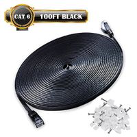 Ethernet Cable Cat6 Network Cable 100 ft - Flat Ethernet Patch Cable with Snagless Rj45 Connector - Compatible with Cat5e Cat5 Computer LAN Wire for PS4,Xbox one,Switch,Modem,Router (Black 100FT)
