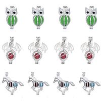 12Pcs Mixed Owl Dragon Horse Heart Hollow Pendant Pearl Bead Cage Pendants Aromatherapy Essential Oil Diffuser Locket Pendant Necklace Jewelry Making Supplies (Style2)