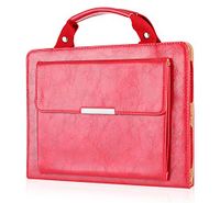 iPad Cover Air2 Sleeve,TechCode Luxury Portable Business Style Handbag Slim PU Leather with Handle Pocket Stand Carrying Case for iPad Air 2 9.7 inch(Red)